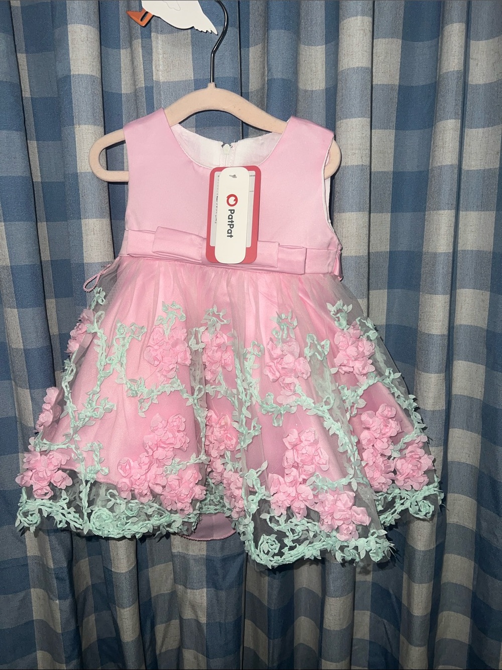 PatPat Pink Floral Tulle Party Dress with Bow Waist